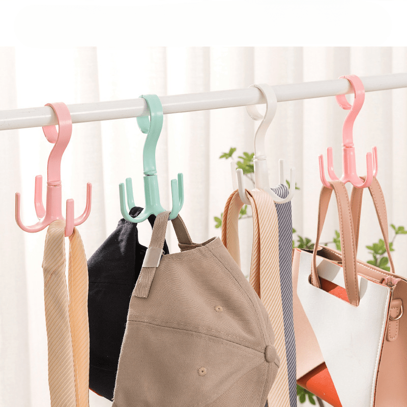 Set of 4 Rotatable 4-Claw Wall Hooks - Space-Saving Storage Rack