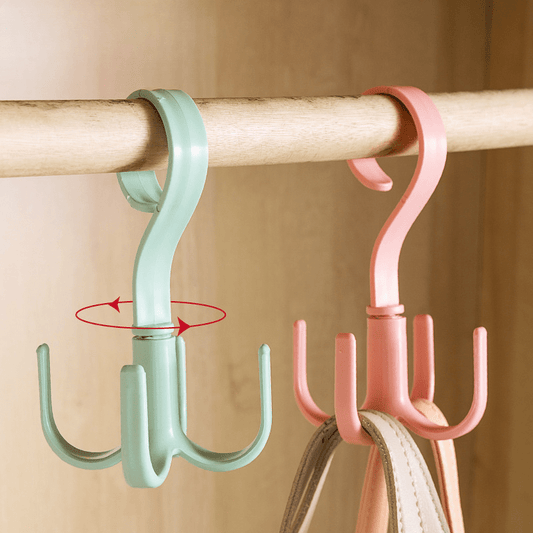 Set of 4 Rotatable 4-Claw Wall Hooks - Space-Saving Storage Rack