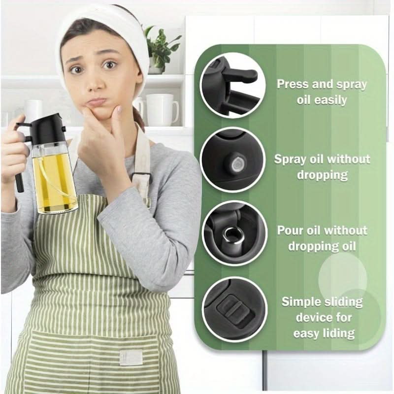 2-in-1 Glass Oil Dispenser & Sprayer, 16oz