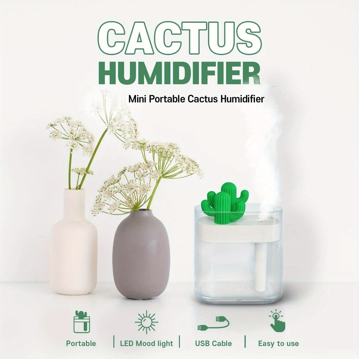 USB Cactus Humidifier with LED Lighting