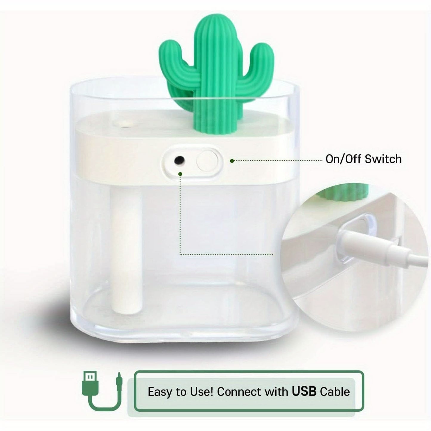 USB Cactus Humidifier with LED Lighting