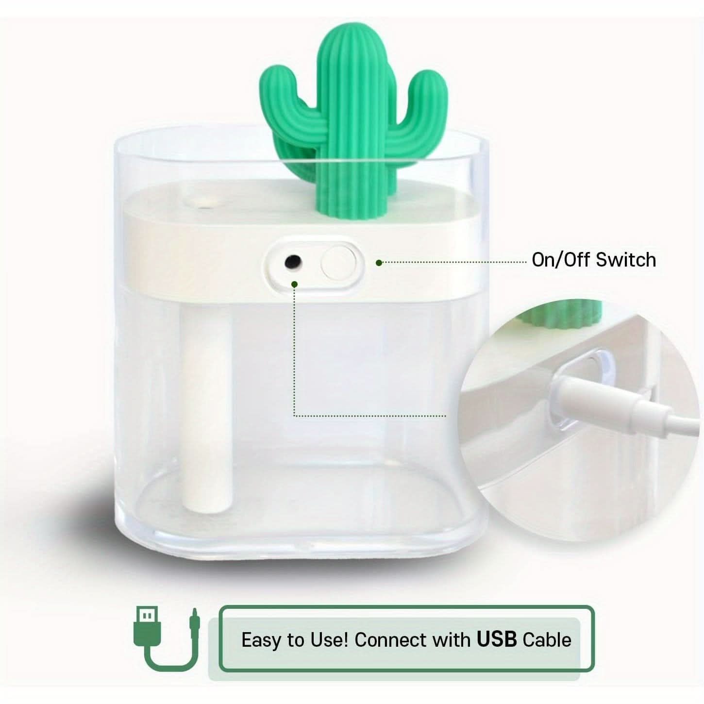 USB Cactus Humidifier with LED Lighting