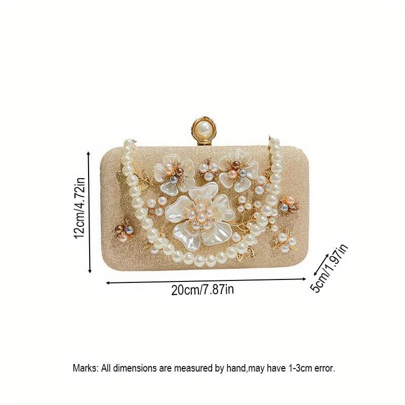 Beige Floral Pearl Beaded Wedding Clutch