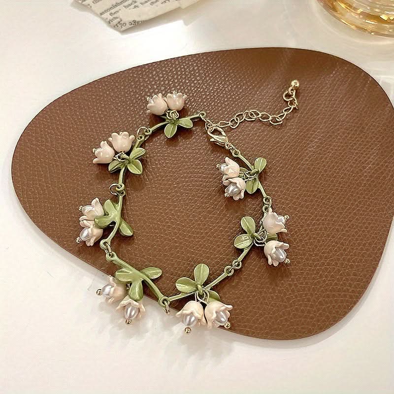 Freshwater Pearl Lily Flower Tassel Bracelet