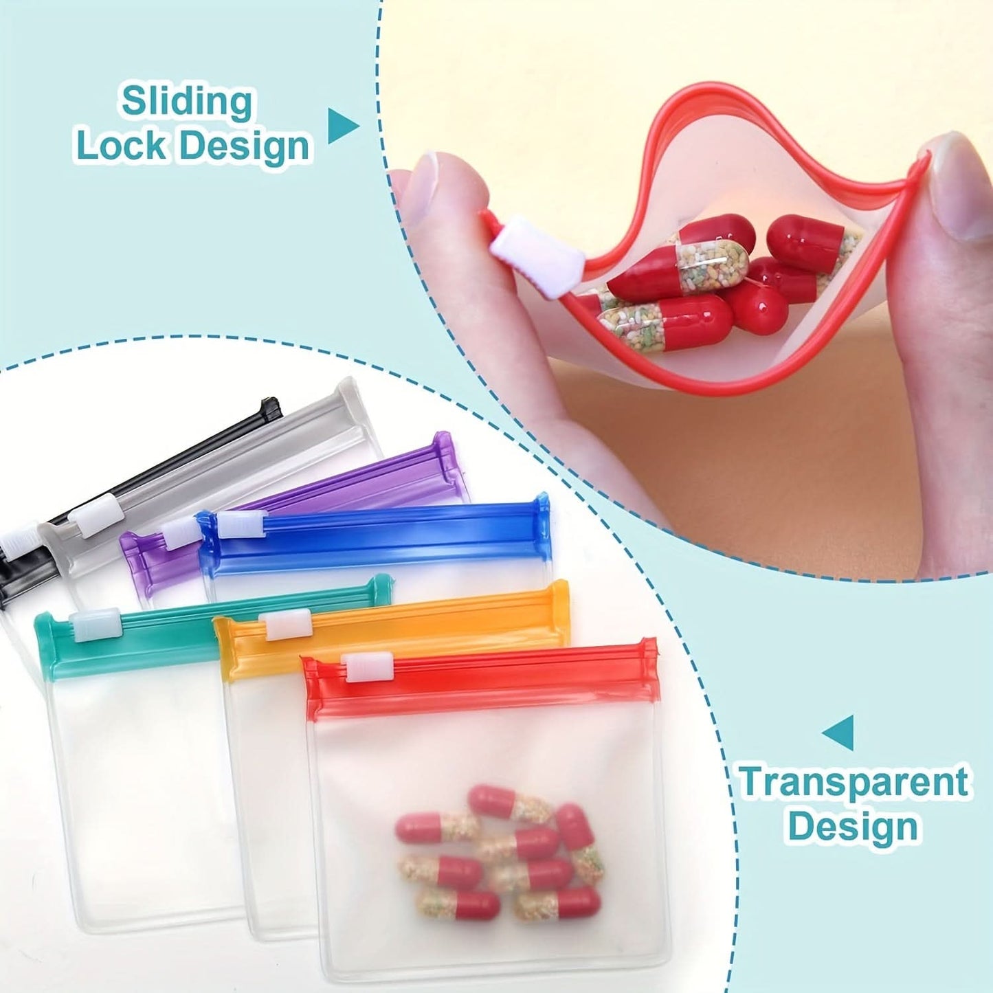 Reusable Pill Organizer Set, 7 Colorful Zipper Bags, Travel-Friendly