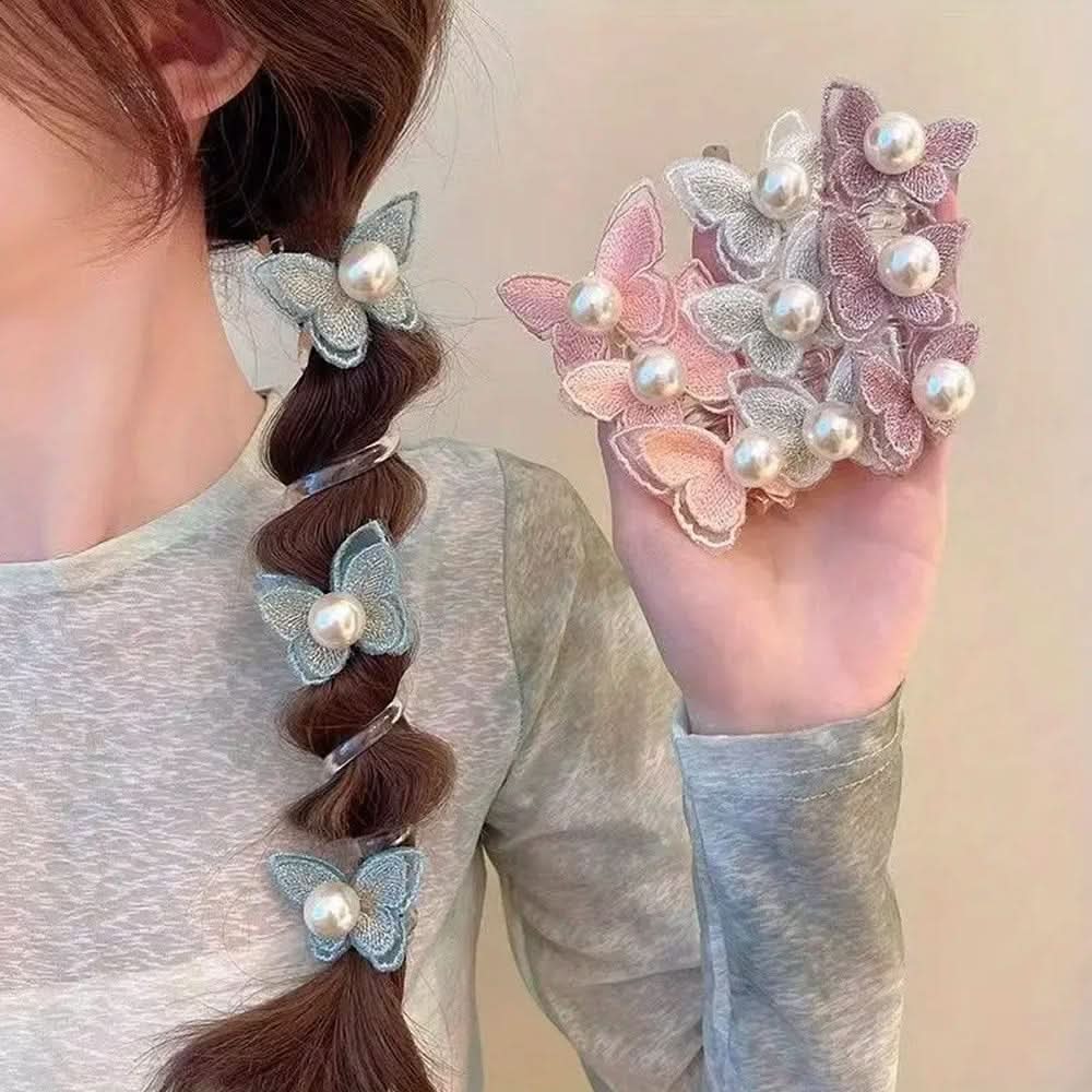 4PCS Butterfly Faux Pearl Spiral Hair Ties