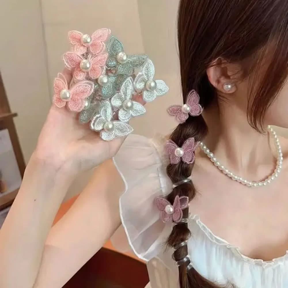 4PCS Butterfly Faux Pearl Spiral Hair Ties