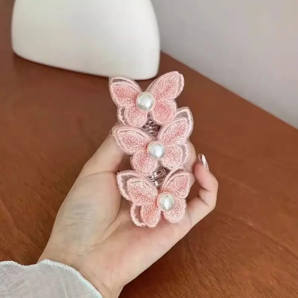 4PCS Butterfly Faux Pearl Spiral Hair Ties