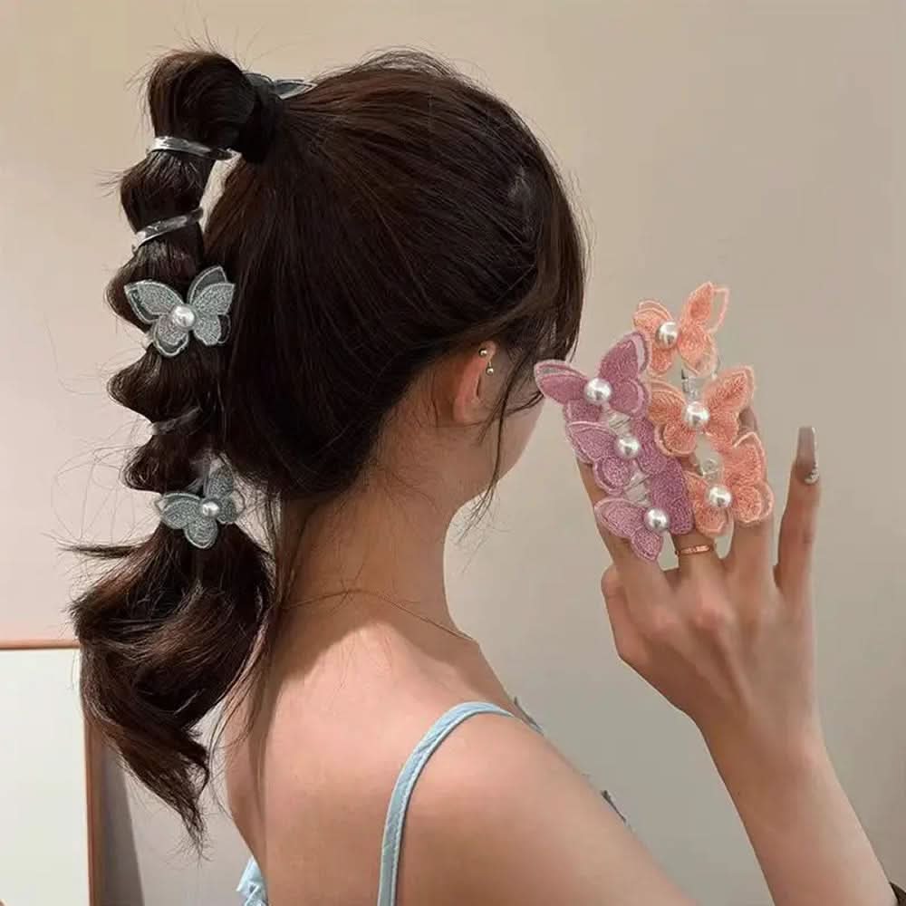 4PCS Butterfly Faux Pearl Spiral Hair Ties