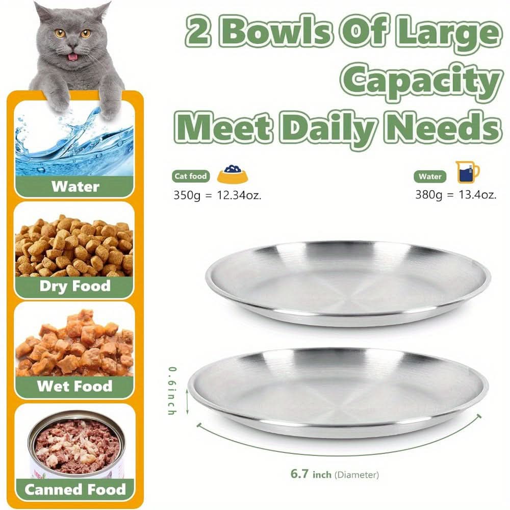 2pcs Stainless Steel Cat Food Bowls