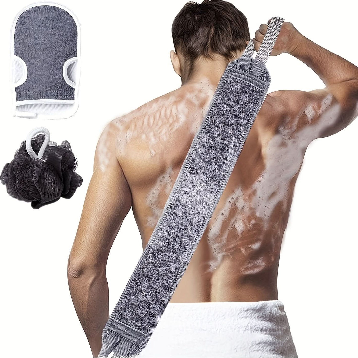 3pcs Bath Exfoliating Kit – Soft Loofah Sponge, Bath Glove, Exfoliating Washcloth