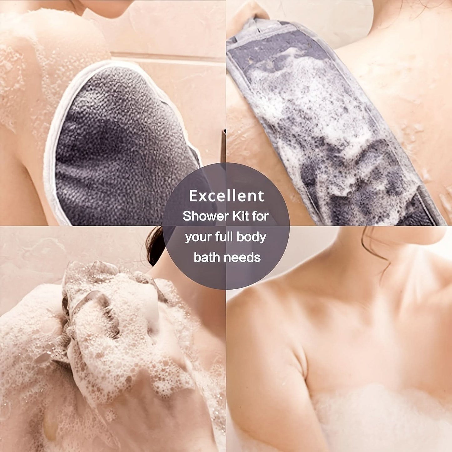 3pcs Bath Exfoliating Kit – Soft Loofah Sponge, Bath Glove, Exfoliating Washcloth