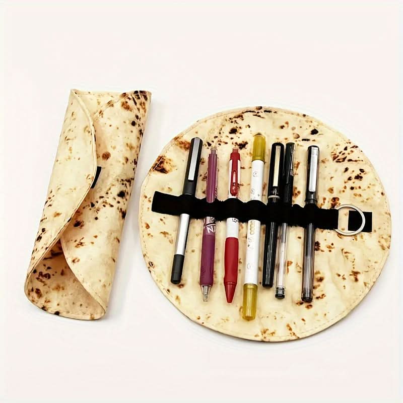 Canvas Roll-Up Pencil Case Organizer – Portable Stationery Pouch with Taco Design