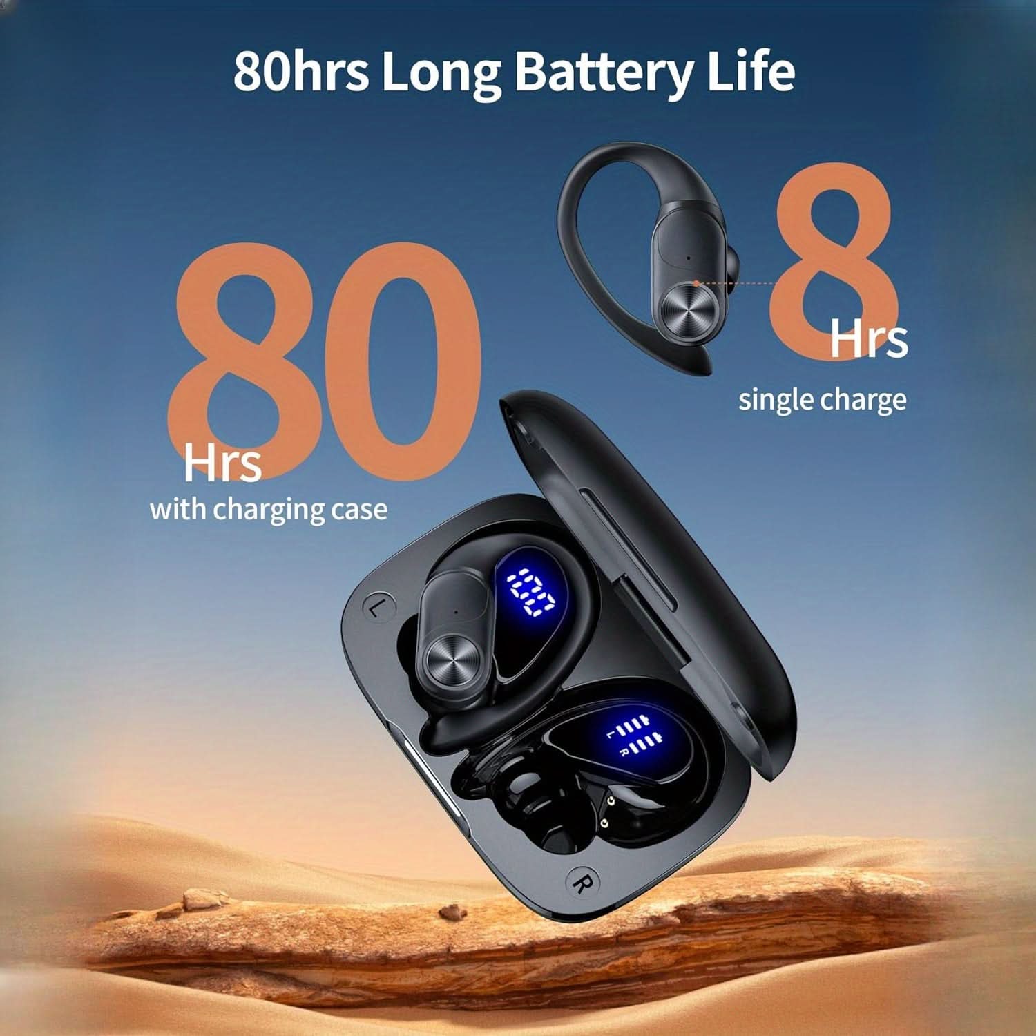 80 Hours Playtime Wireless Headset with Digital Display
