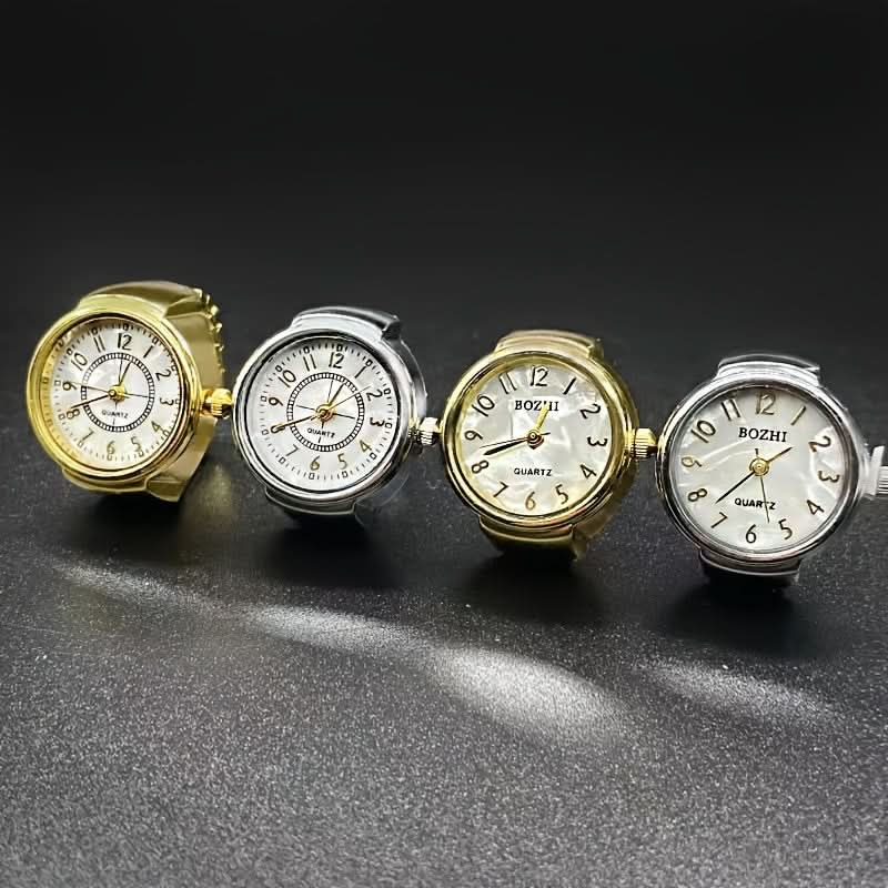 Gold-Plated Stainless Steel Digital Ring Watch – Elastic Band, Fashionable Design
