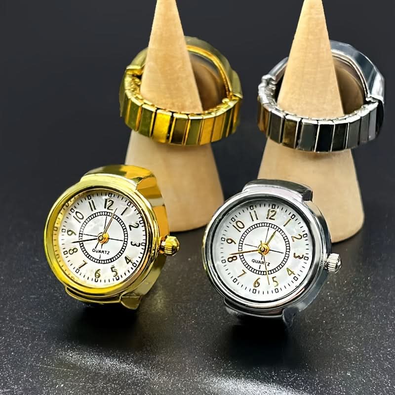 Gold-Plated Stainless Steel Digital Ring Watch – Elastic Band, Fashionable Design
