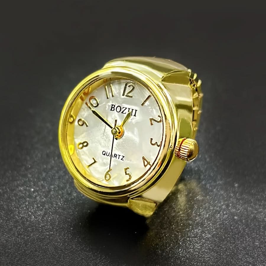Gold-Plated Stainless Steel Digital Ring Watch – Elastic Band, Fashionable Design