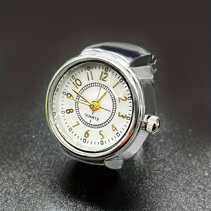 Gold-Plated Stainless Steel Digital Ring Watch – Elastic Band, Fashionable Design