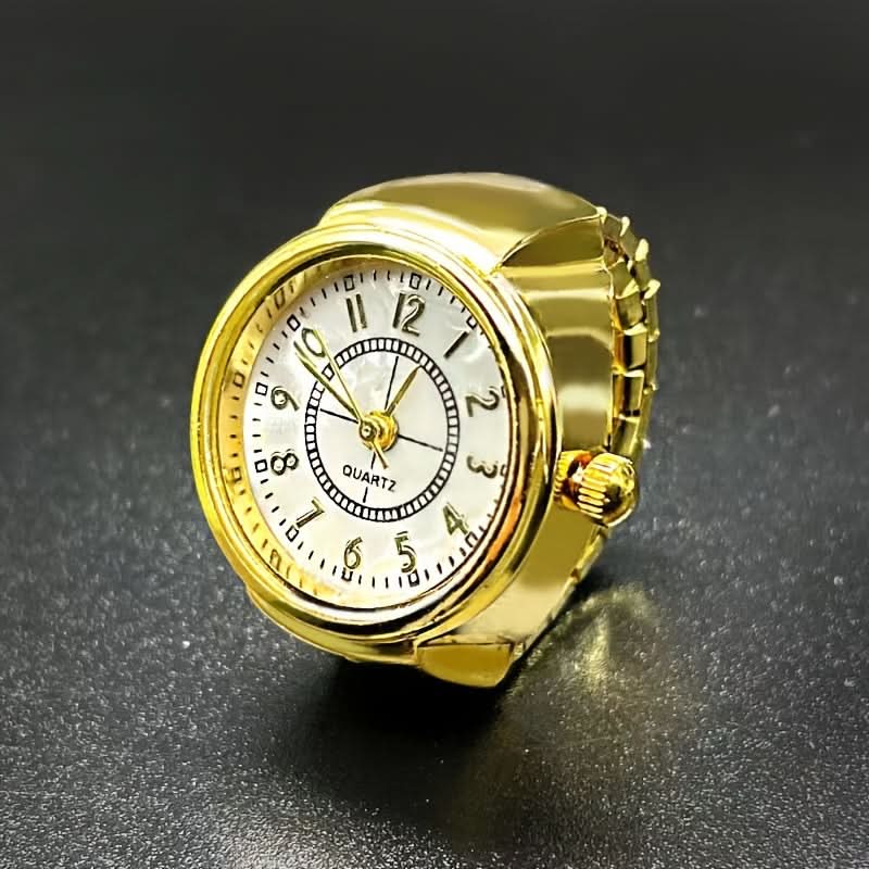 Gold-Plated Stainless Steel Digital Ring Watch – Elastic Band, Fashionable Design