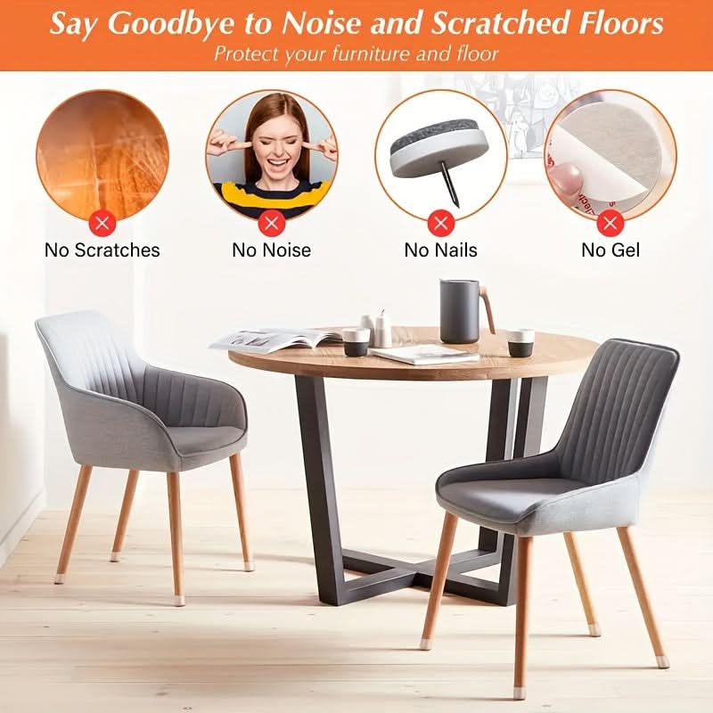 Silicone Felt Chair Leg Protectors - Floor Protection & Noise Reduction (Set of 12 pcs.)