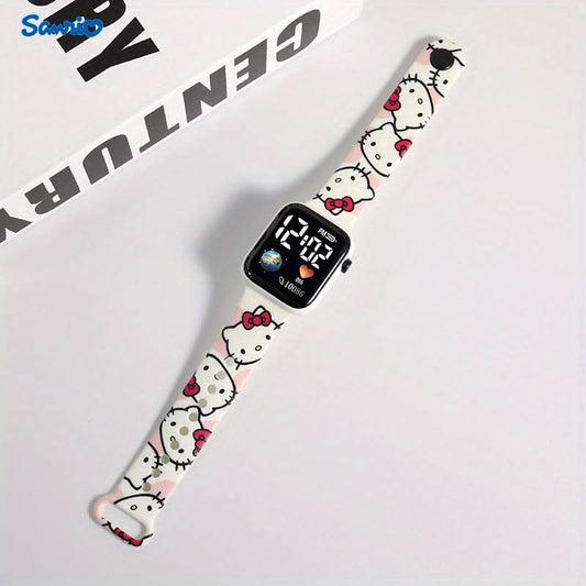 Hello Kitty Silicone Strap LED Watch – Fashionable Square Design