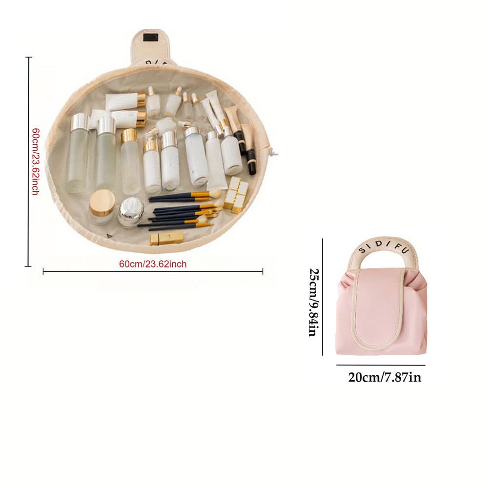 Drawstring Makeup Organizer - PU Leather Chic Cosmetic Pouch with Handle