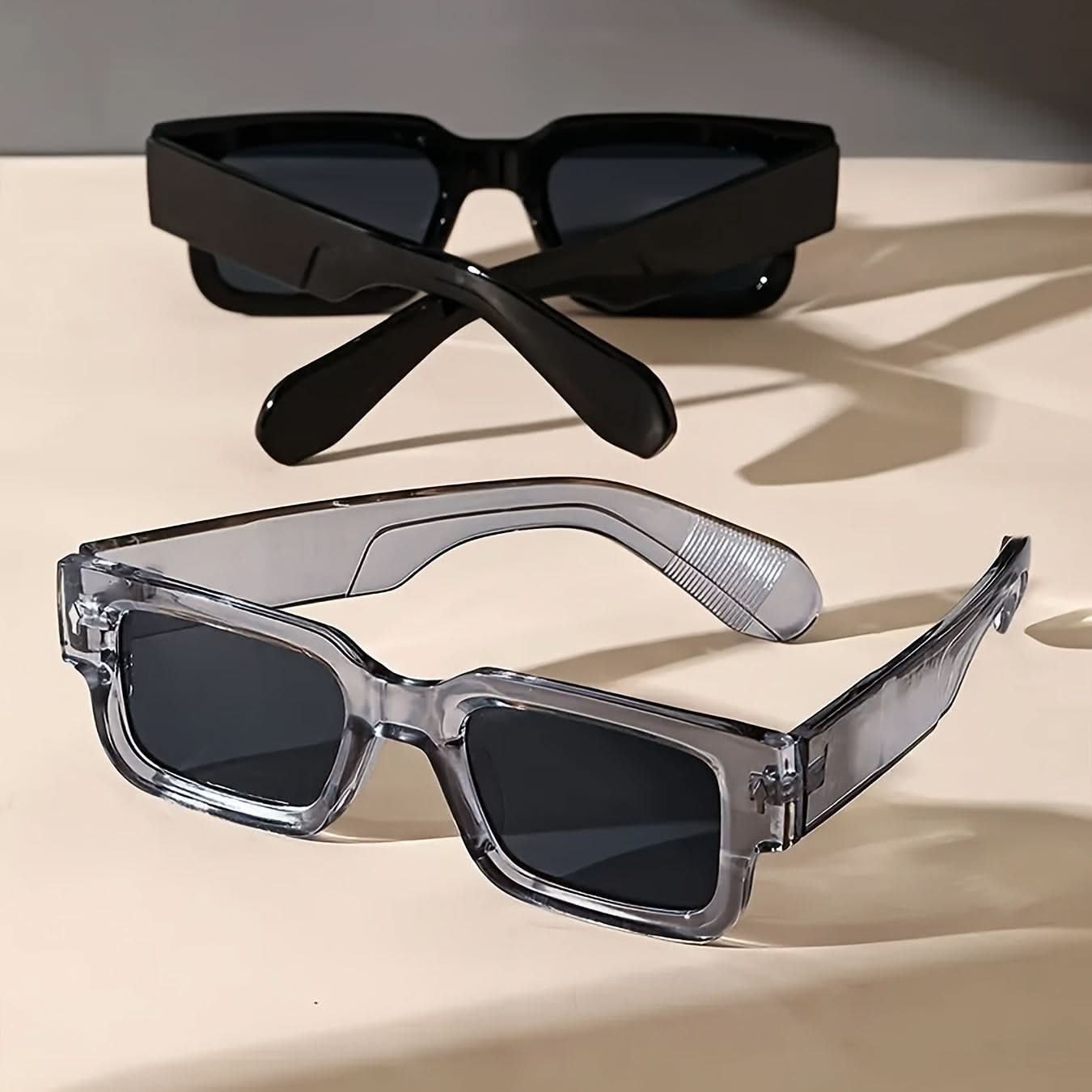2 Retro Square Fashion Glasses – Unisex Thick Frame Sunglasses for Beach