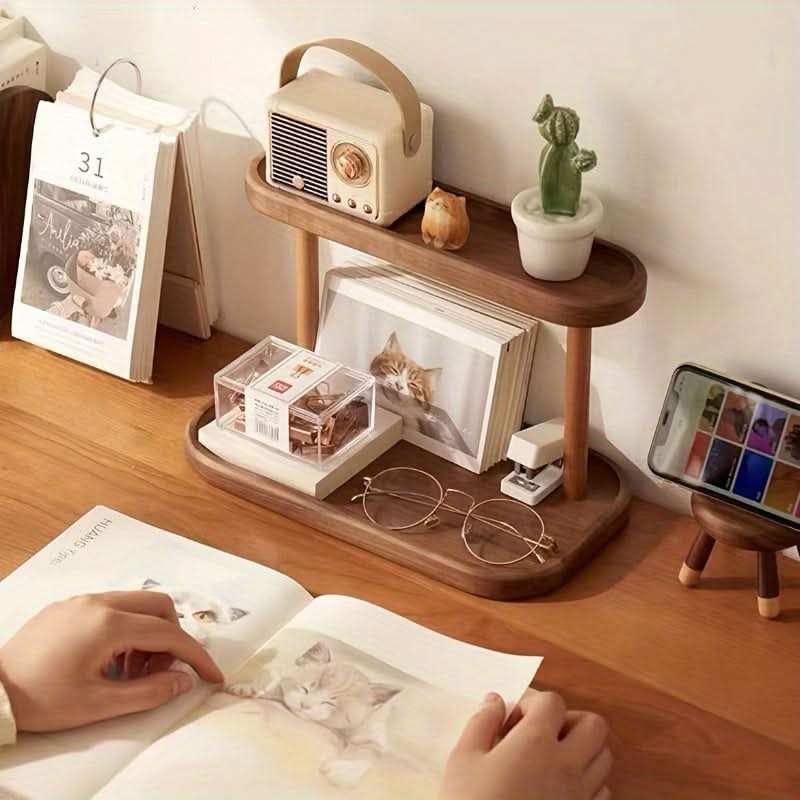 Multifunctional 2-Tier Wooden Desktop Organizer Set