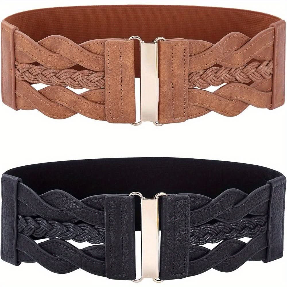 2Pcs Vintage Braided Elastic Wide Belts