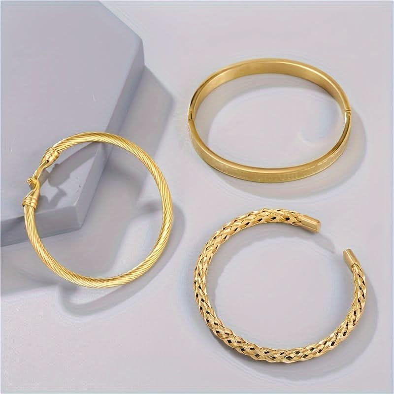 Pack of 3 Pcs. Unisex Roman Braided Titanium Bracelet Set