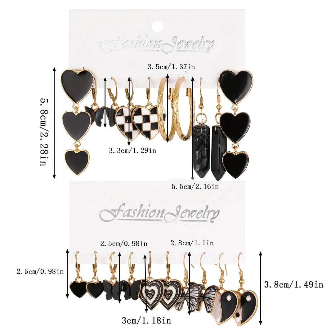 Trendy Hoop Earrings Set with Heart & Stone Pendants