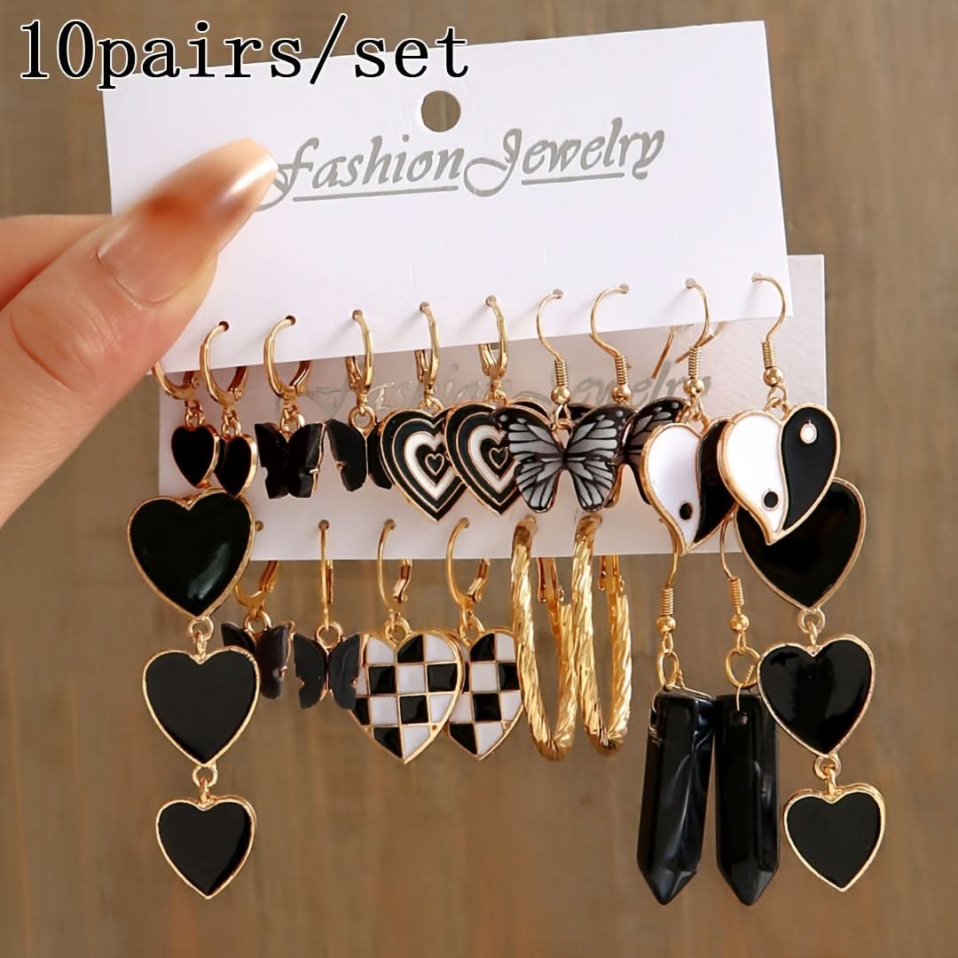 Trendy Hoop Earrings Set with Heart & Stone Pendants