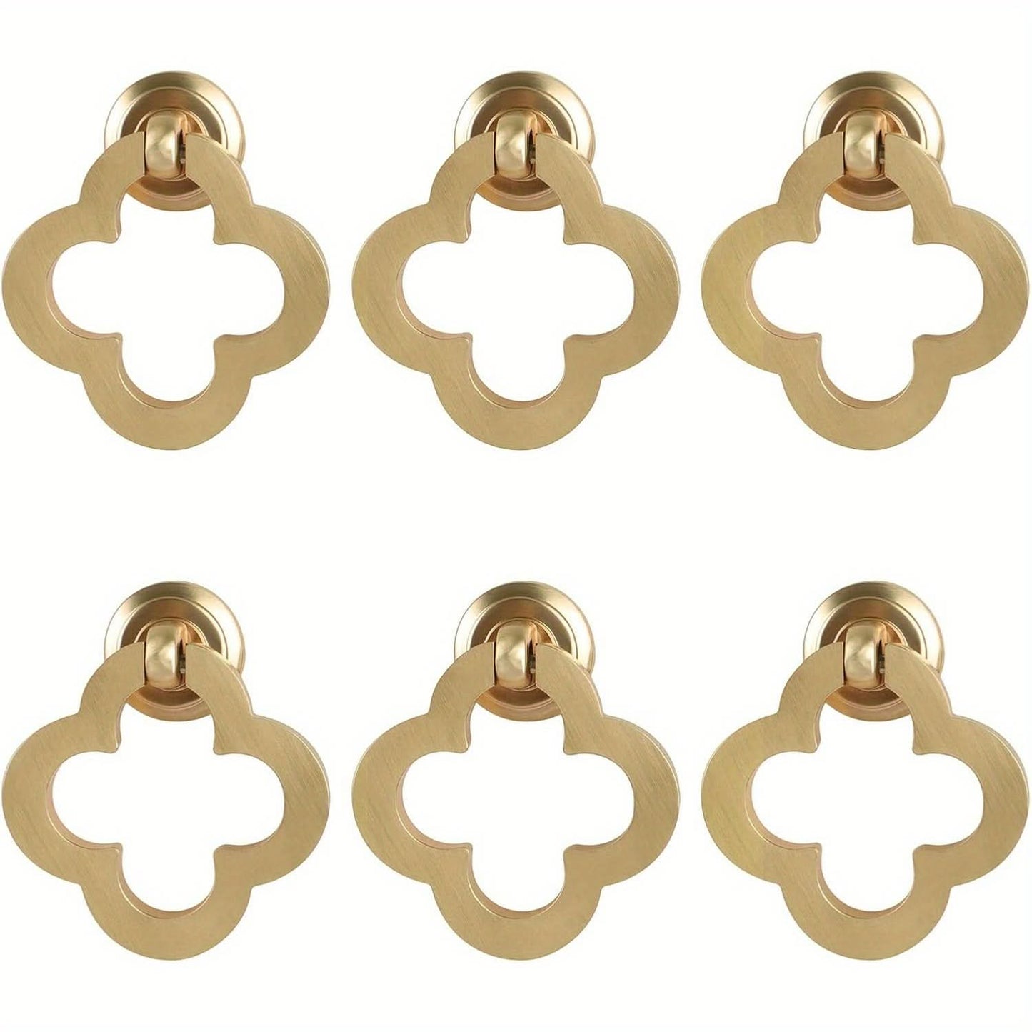 6-Pack Gold Flower Pendant Drawer Pulls – Zinc Alloy Brushed Brass Ring Handles