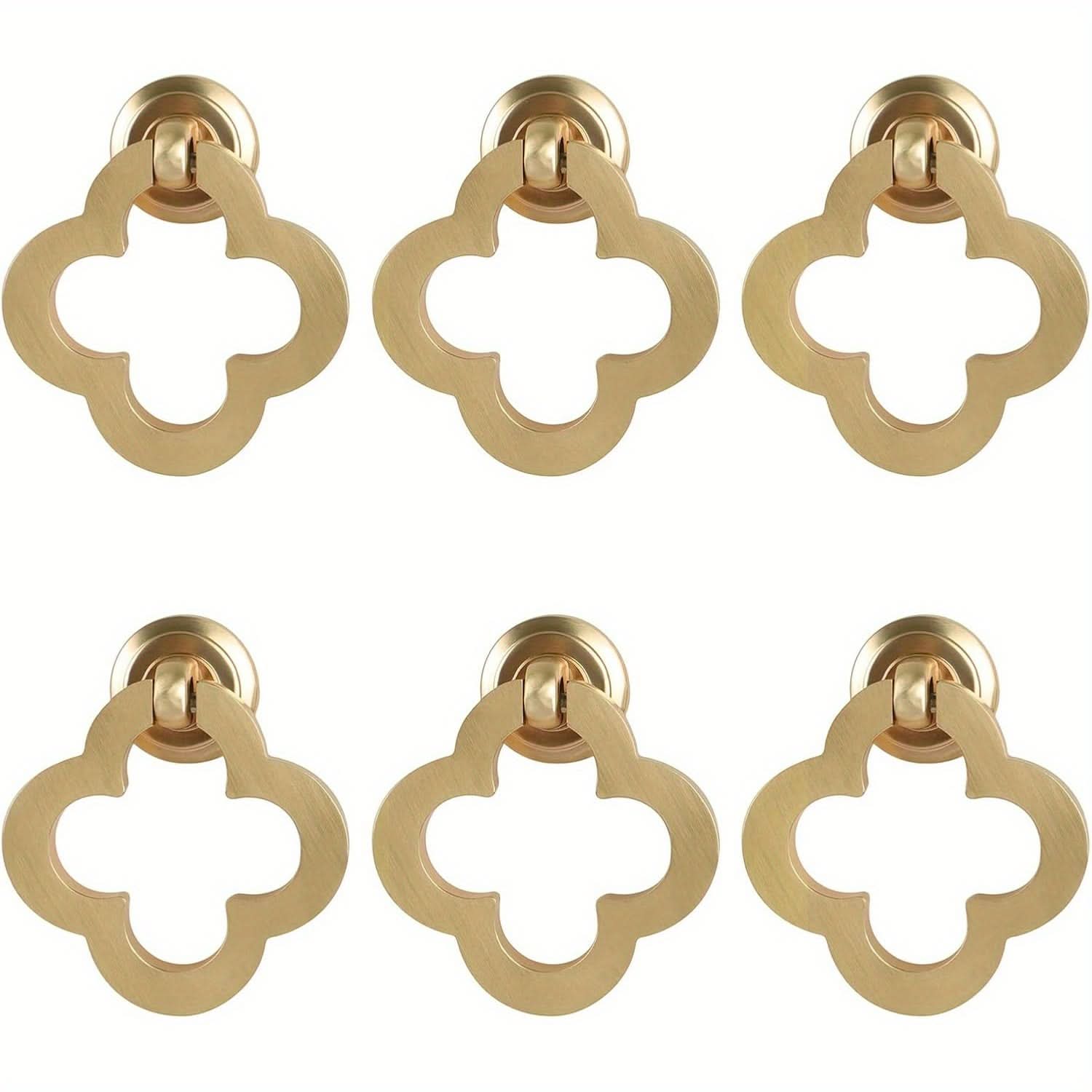 6-Pack Gold Flower Pendant Drawer Pulls – Zinc Alloy Brushed Brass Ring Handles