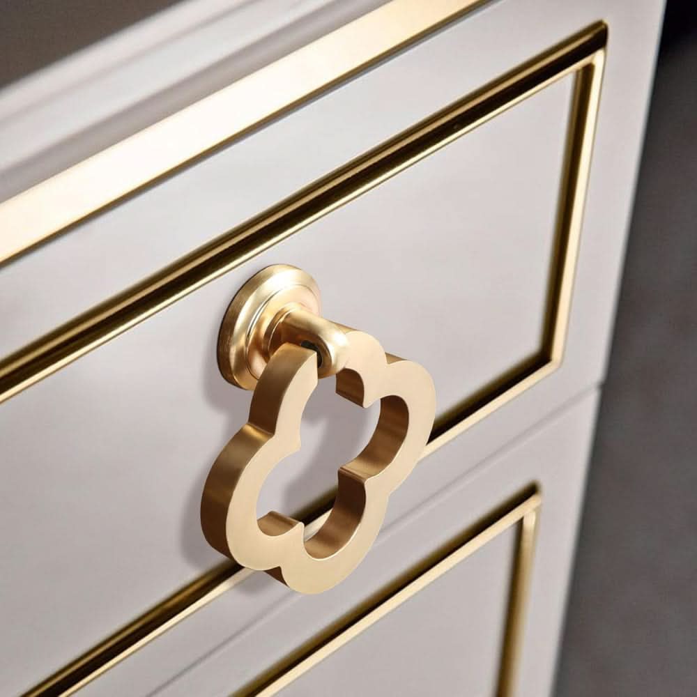 6-Pack Gold Flower Pendant Drawer Pulls – Zinc Alloy Brushed Brass Ring Handles