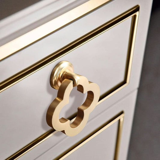 6-Pack Gold Flower Pendant Drawer Pulls – Zinc Alloy Brushed Brass Ring Handles