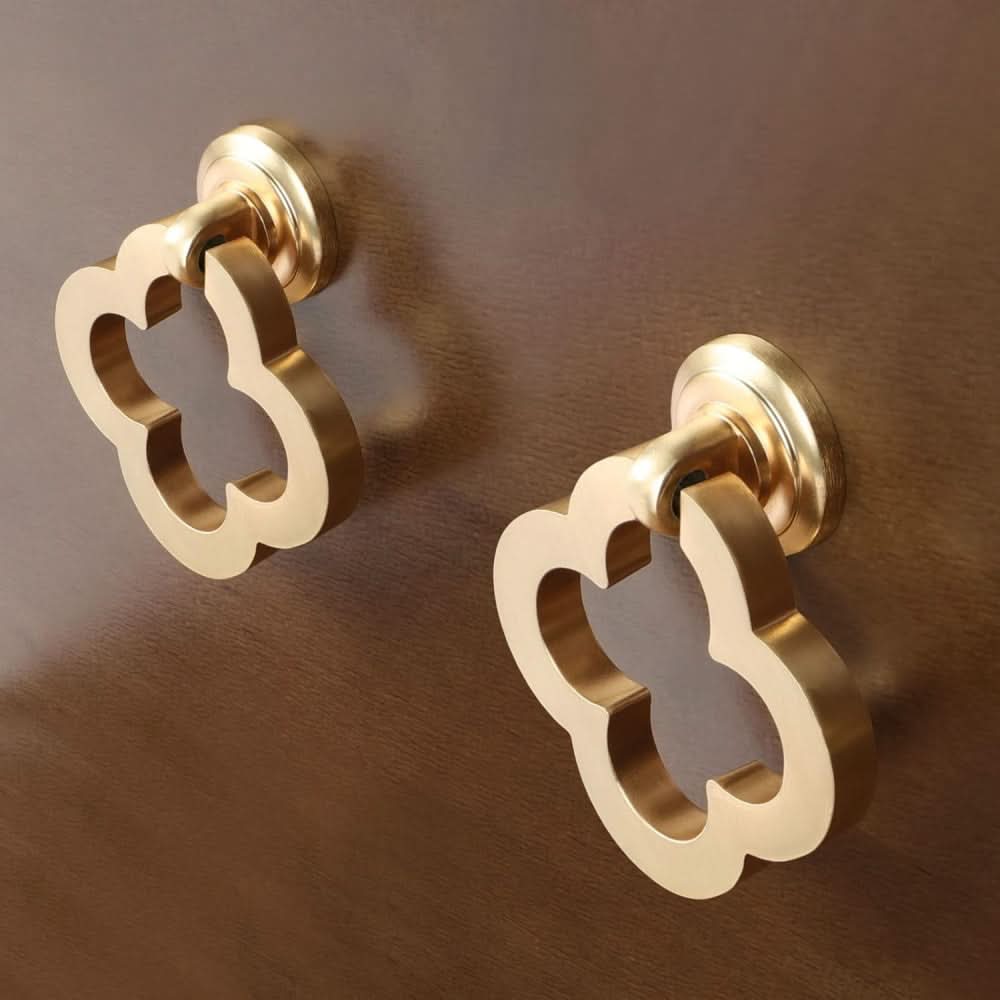 6-Pack Gold Flower Pendant Drawer Pulls – Zinc Alloy Brushed Brass Ring Handles