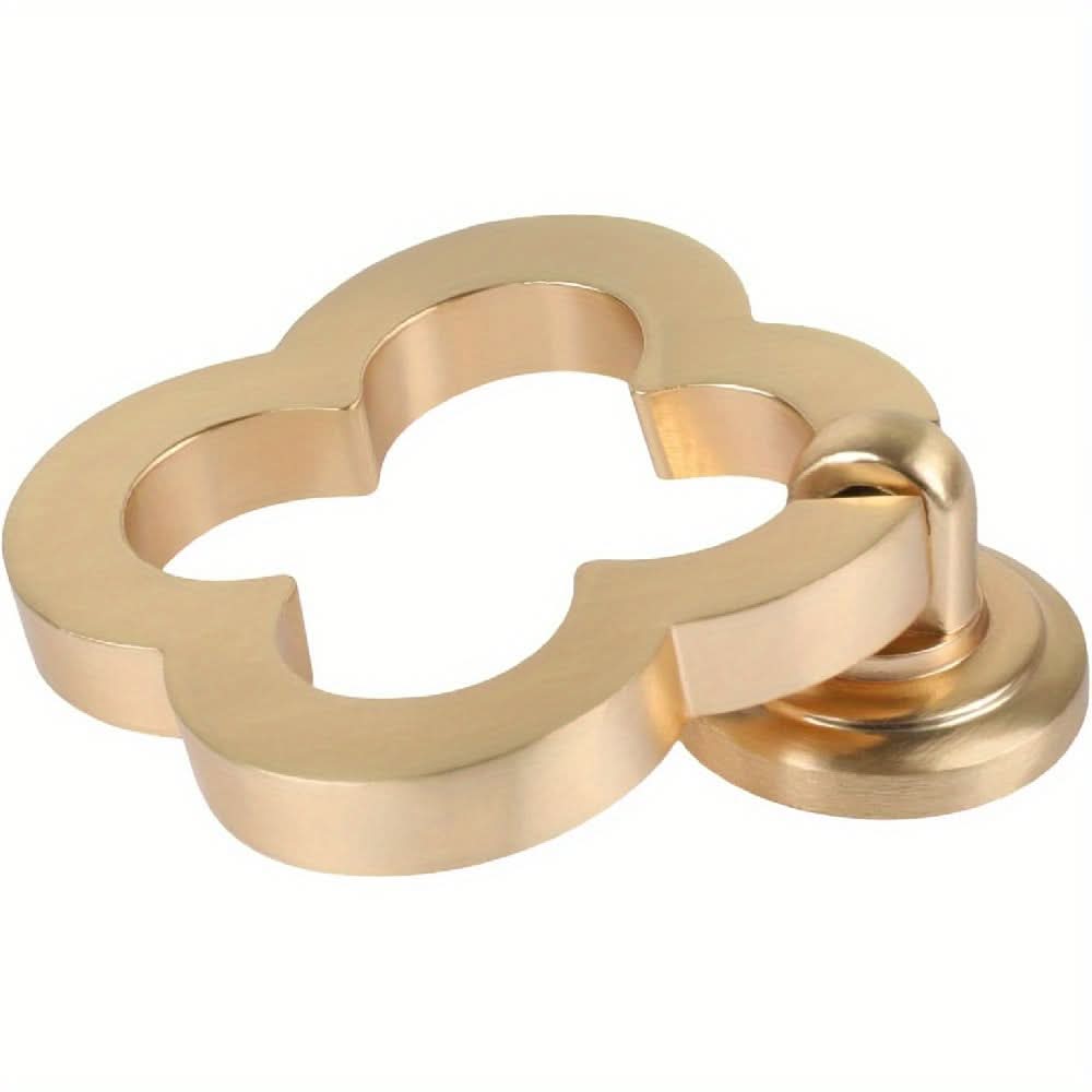 6-Pack Gold Flower Pendant Drawer Pulls – Zinc Alloy Brushed Brass Ring Handles