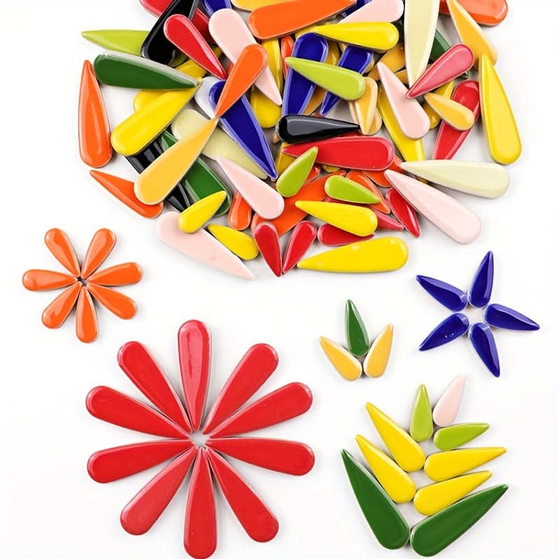 100g Pack of Vibrant Ceramic Mosaic Tiles – Droplet-Shaped, Handmade