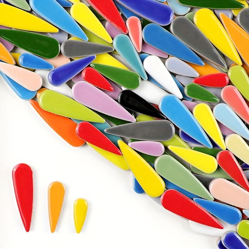 100g Pack of Vibrant Ceramic Mosaic Tiles – Droplet-Shaped, Handmade