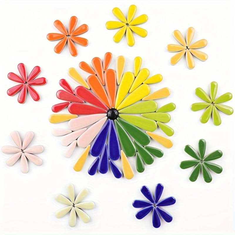 100g Pack of Vibrant Ceramic Mosaic Tiles – Droplet-Shaped, Handmade