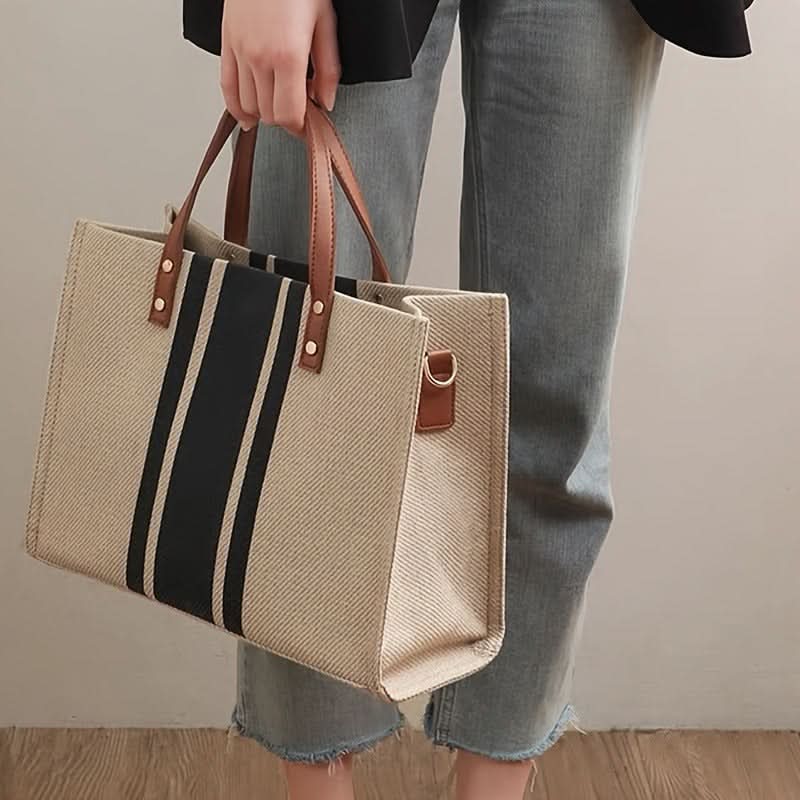 Striped Canvas Tote Bag for Women