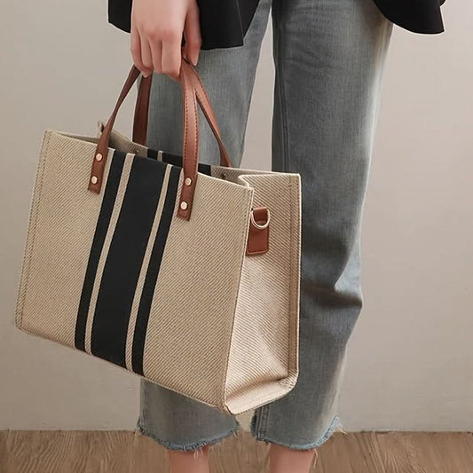 Striped Canvas Tote Bag for Women