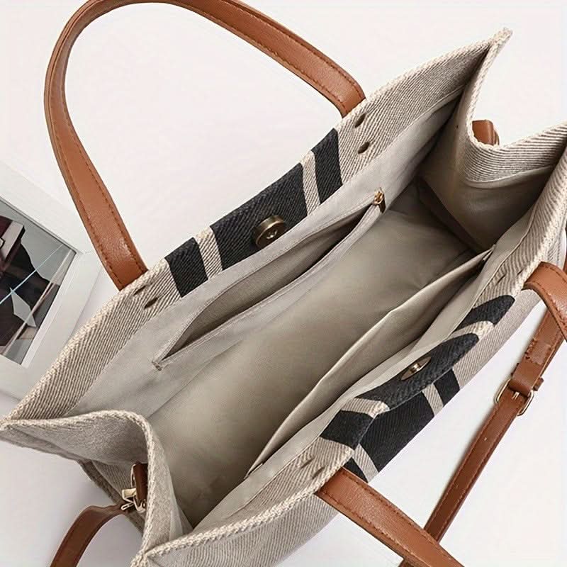 Striped Canvas Tote Bag for Women