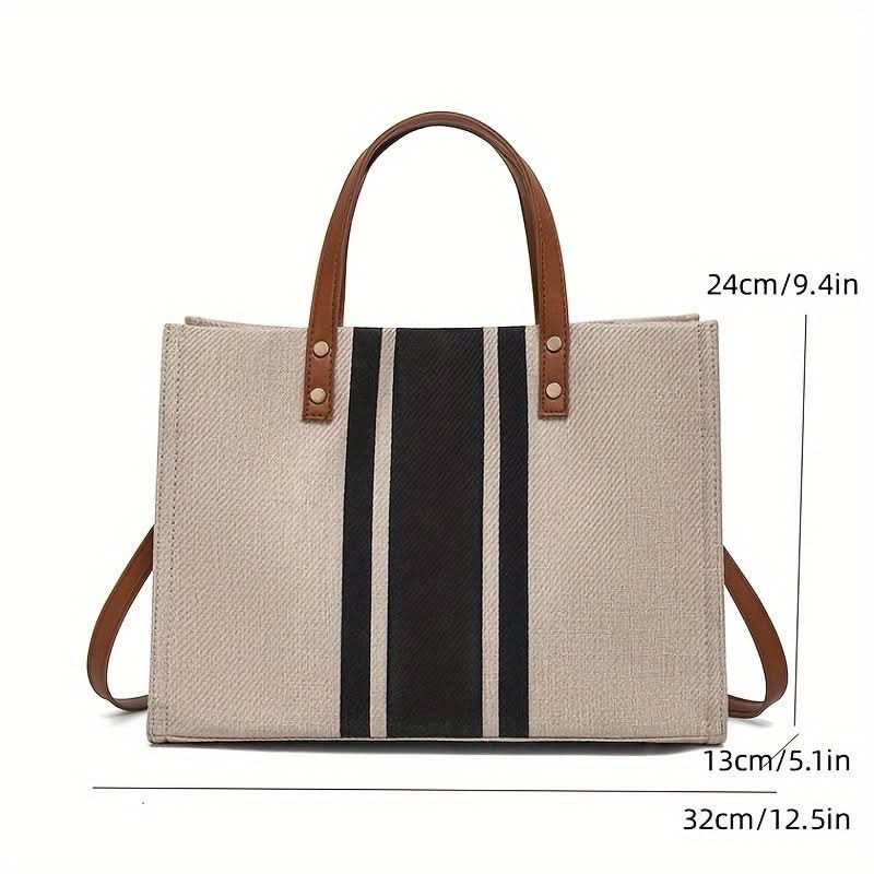 Striped Canvas Tote Bag for Women