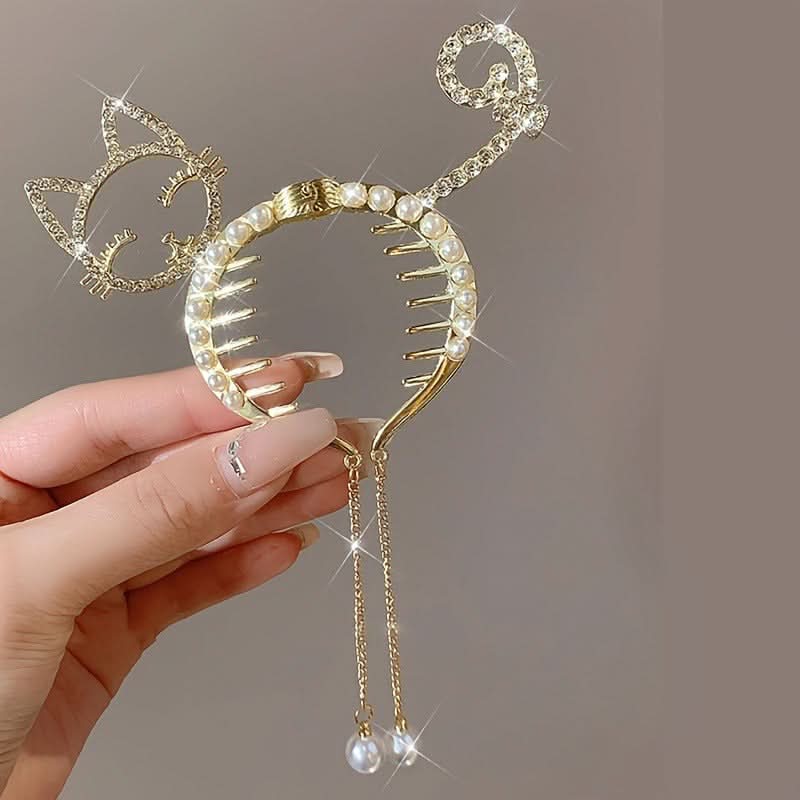 Elegant Rhinestone Cat Tassel Hair Clip