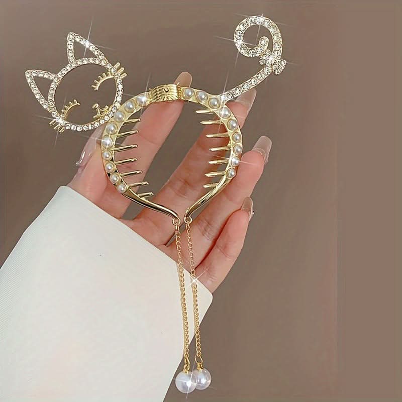 Elegant Rhinestone Cat Tassel Hair Clip