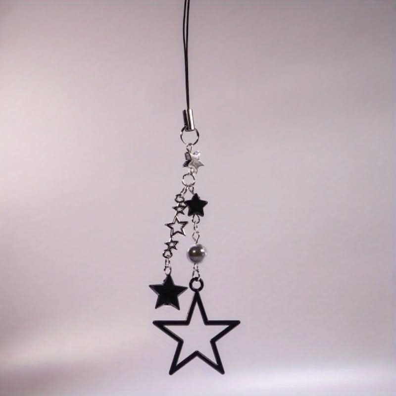 Black Star Phone Charm Strap with Pearl Accent