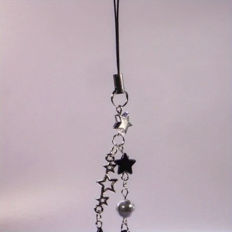 Black Star Phone Charm Strap with Pearl Accent
