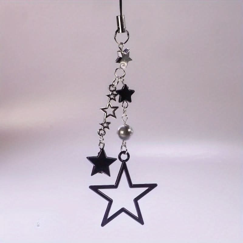 Black Star Phone Charm Strap with Pearl Accent